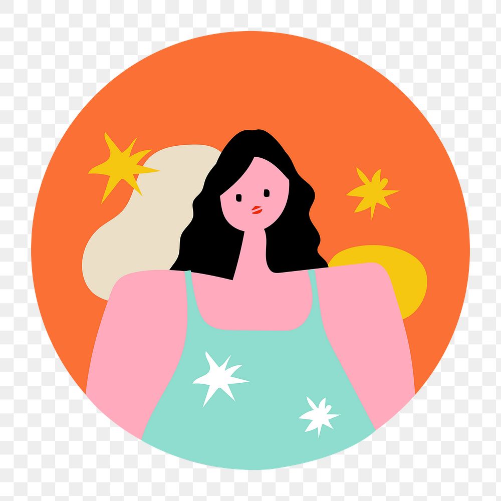 Feminine Instagram highlight cover png, woman character sticker retro illustration in colorful design