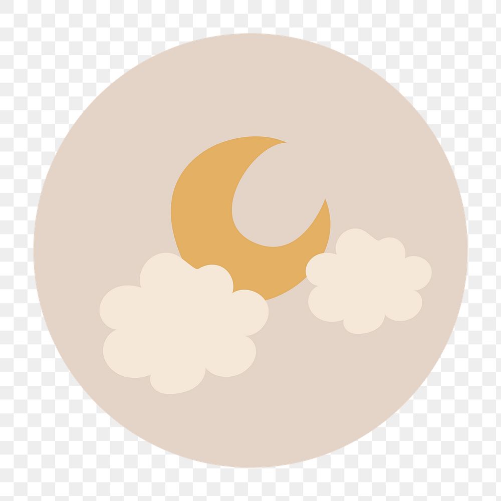 Aesthetic Instagram highlight icon png, crescent moon doodle in earth tone design