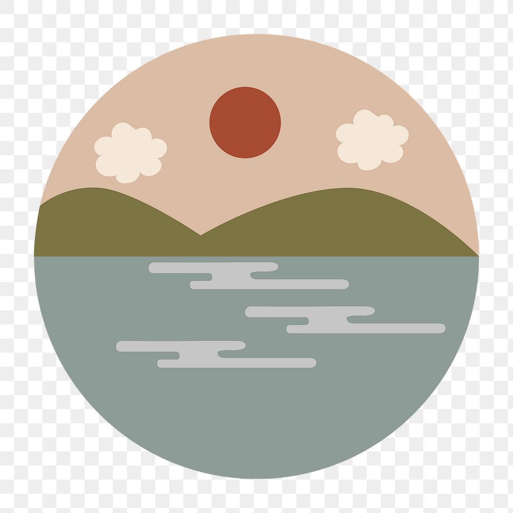 Travel Instagram highlight icon png, lake doodle in earth tone design