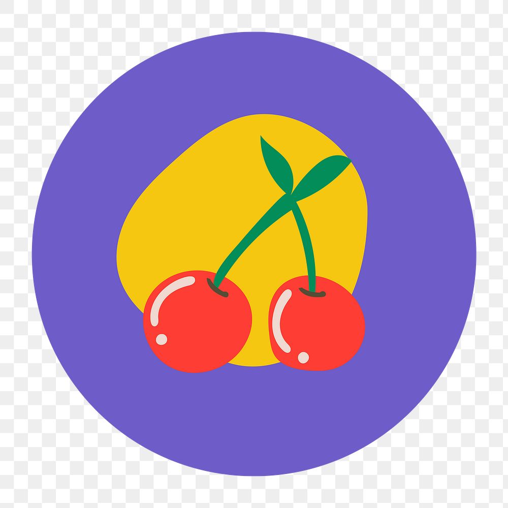 Cherry fruit icon png sticker, instagram highlight cover, retro doodle in colorful design