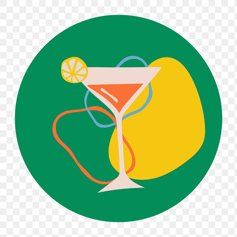 Martini food icon png sticker, instagram highlight cover, retro doodle in colorful design