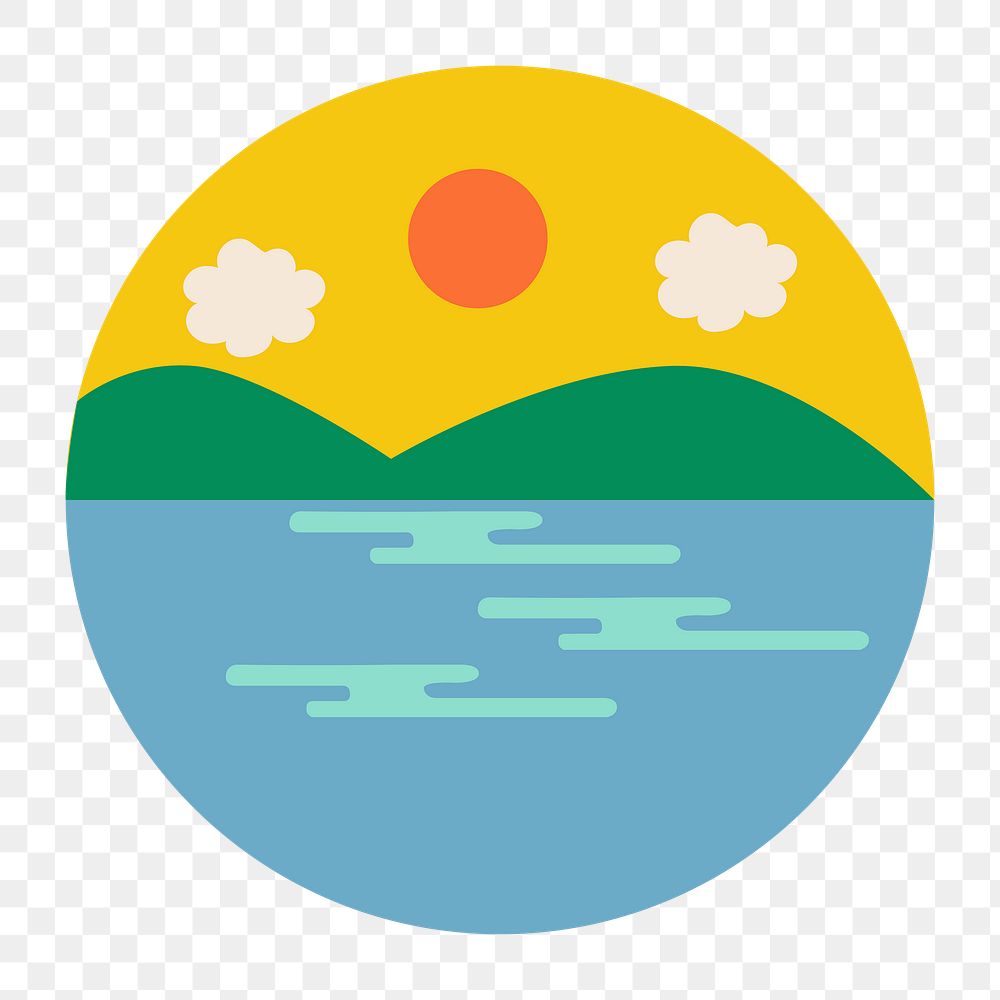 Travel Instagram highlight png icon, lake doodle in retro design