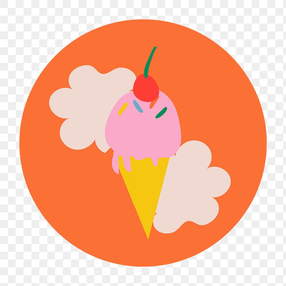 Ice-cream dessert icon png sticker, instagram highlight cover, retro doodle in colorful design