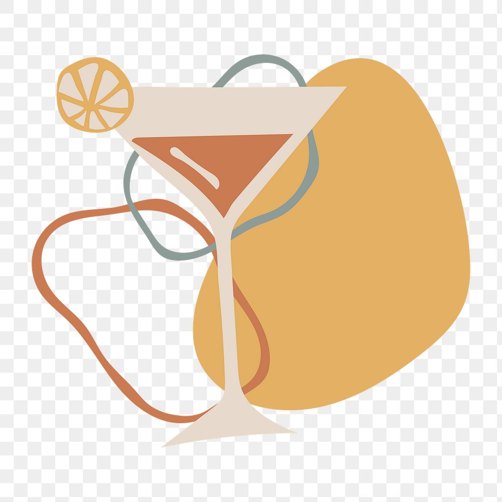 Martini food sticker png transparent, cute doodle illustration in earthy feminine design