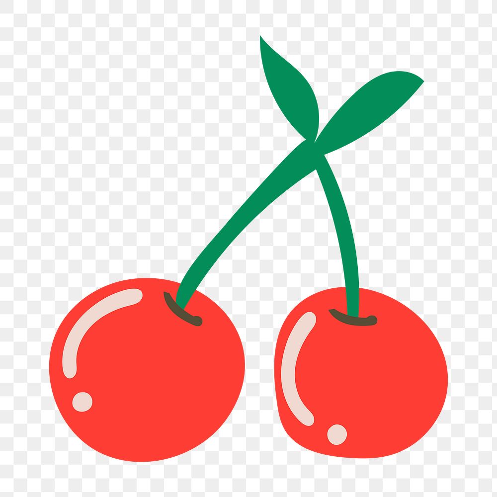 Cherry fruit food png sticker, cute doodle illustration in retro design