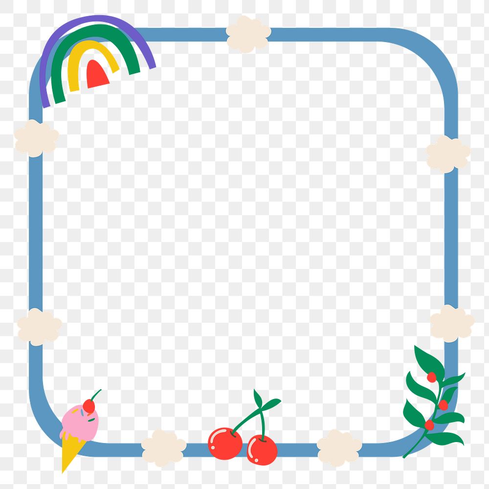 Rainbow frame png, colorful retro doodle in aesthetic design