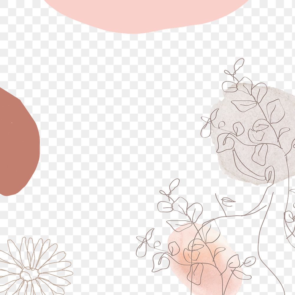 Pastel abstract woman png background transparent, woman and flower line art 