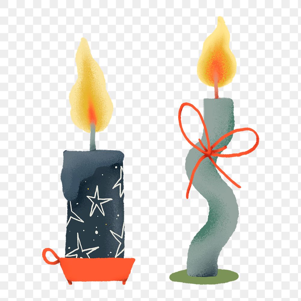 Candle sticker png, Christmas hand drawn, cute winter holidays illustration
