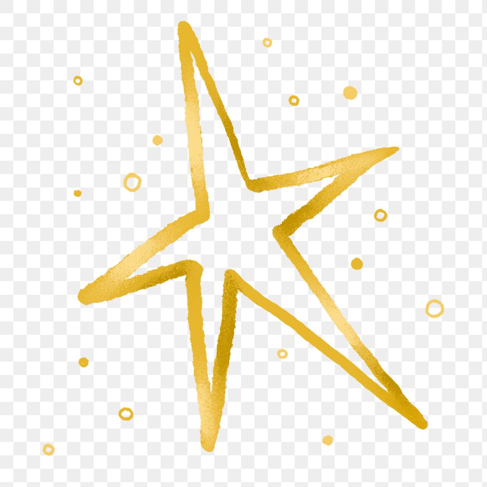 Gold star doodle png, Christmas sticker, hand drawn illustration