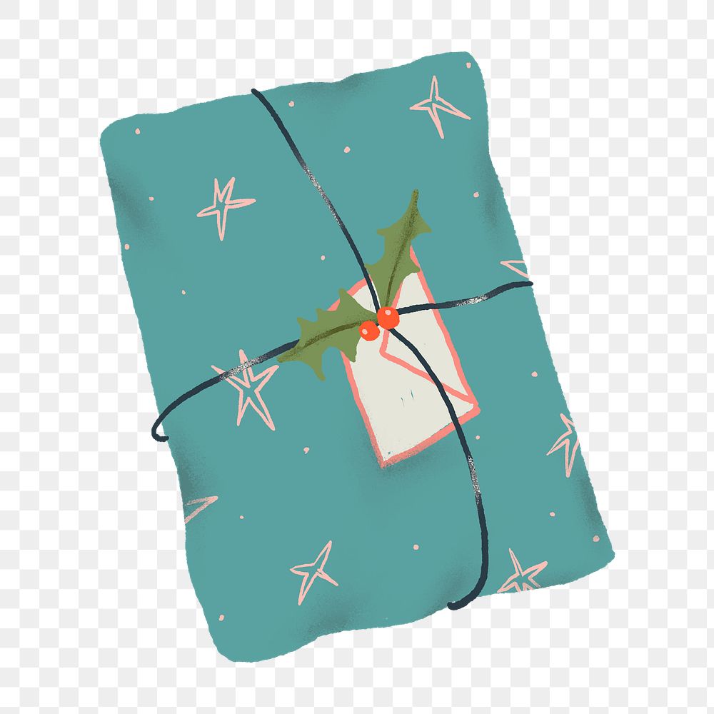 Gift box sticker png, Christmas hand drawn, cute winter holidays illustration