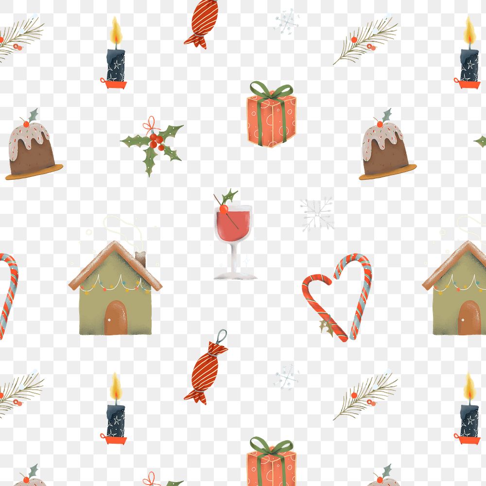 Christmas pattern png, transparent background, cute winter holidays illustration