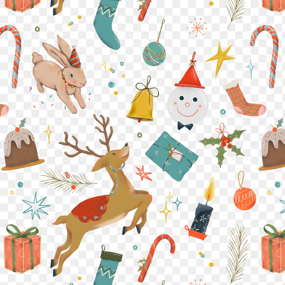 Christmas pattern png, transparent background, cute winter holidays illustration