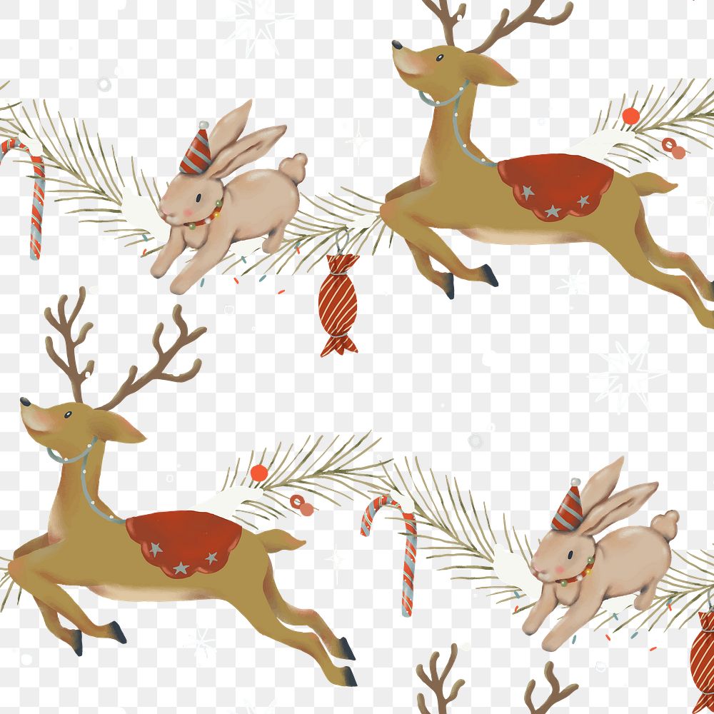 Christmas reindeer pattern png, transparent background, cute winter holidays illustration