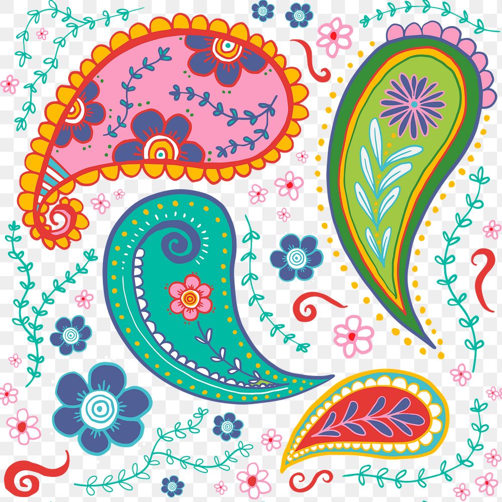 Paisley pattern background png, colorful mandala illustration