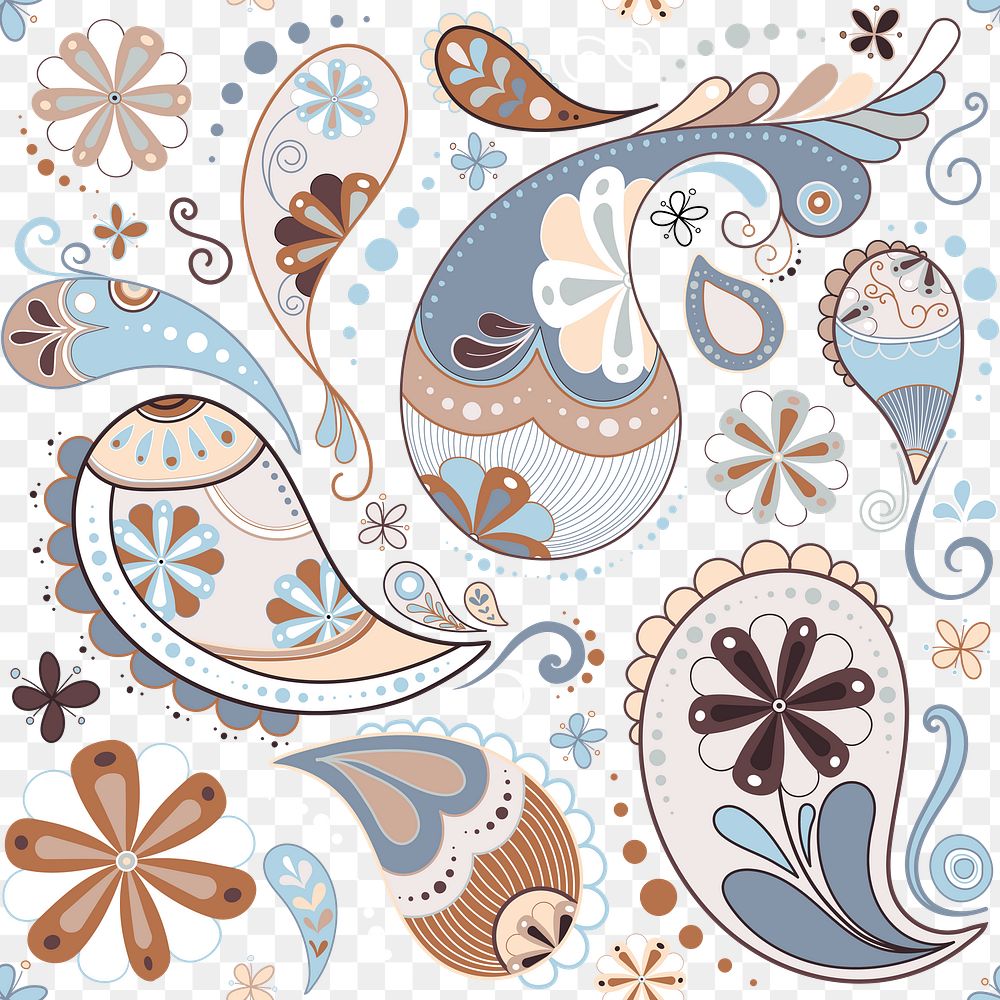 Blue paisley background png transparent, cute decorative pattern