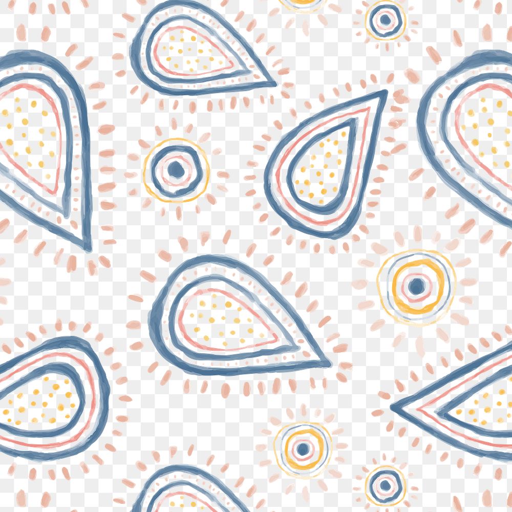 Paisley doodle png background, cute pattern in blue pastel for kids