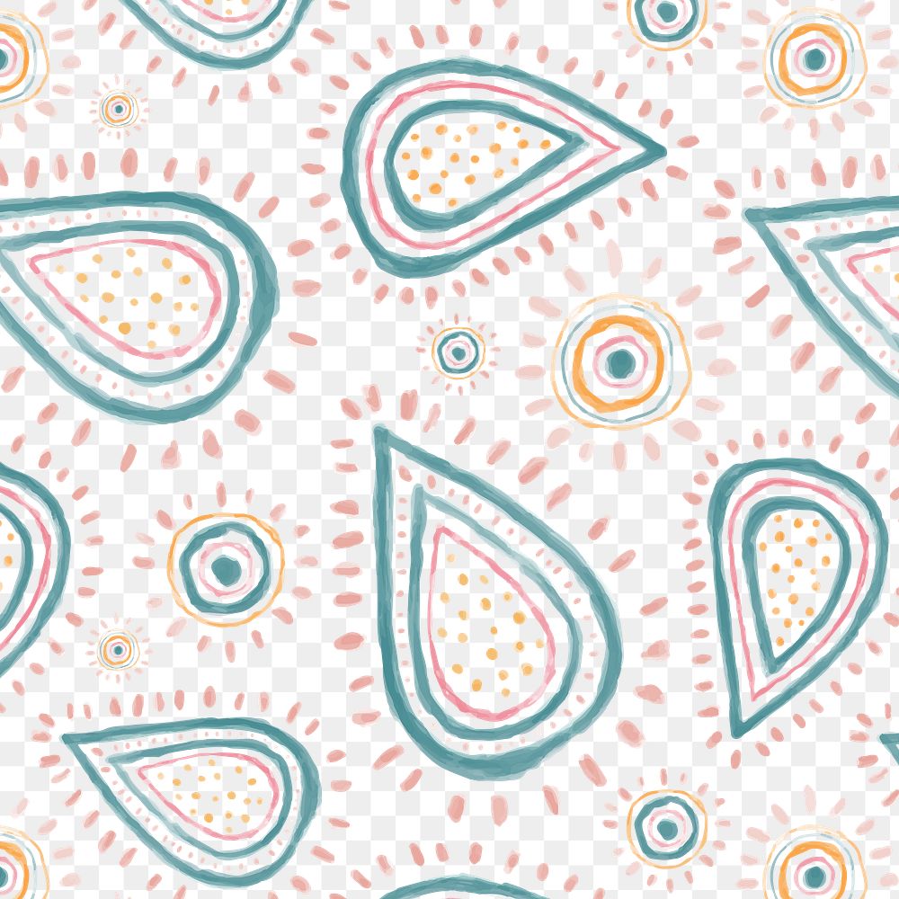 Paisley doodle png background, cute pattern in green pastel for kids