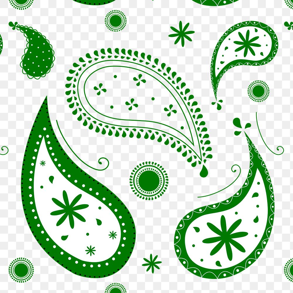 Green paisley background png transparent, cute decorative pattern