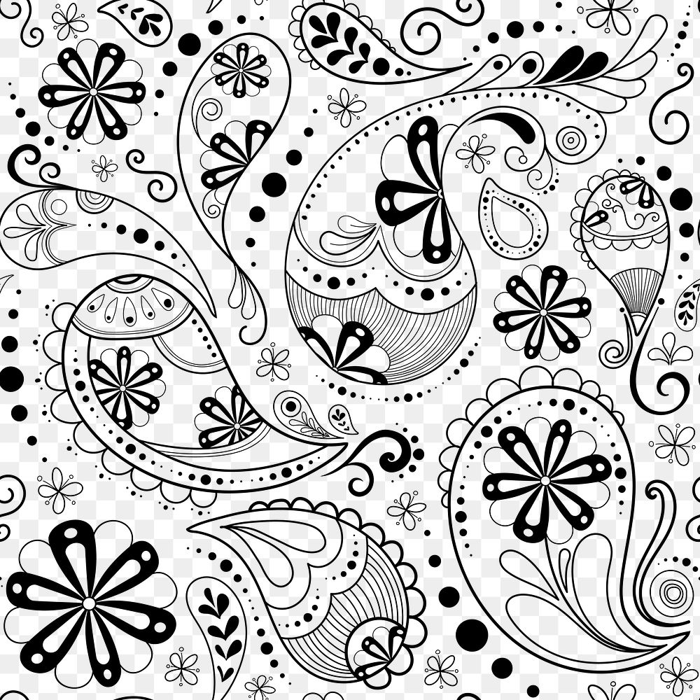 Paisley pattern background png, mandala abstract illustration in black