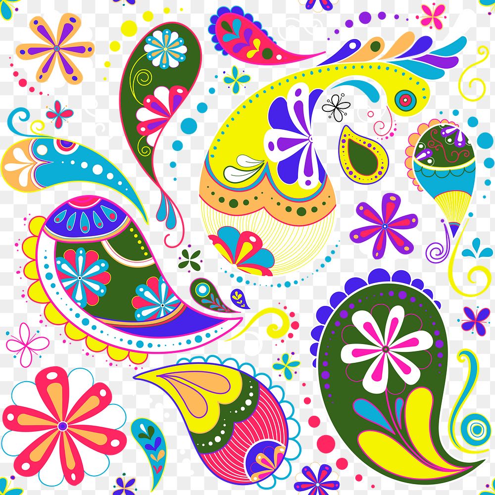 Paisley pattern background png, Indian flower illustration in colorful design