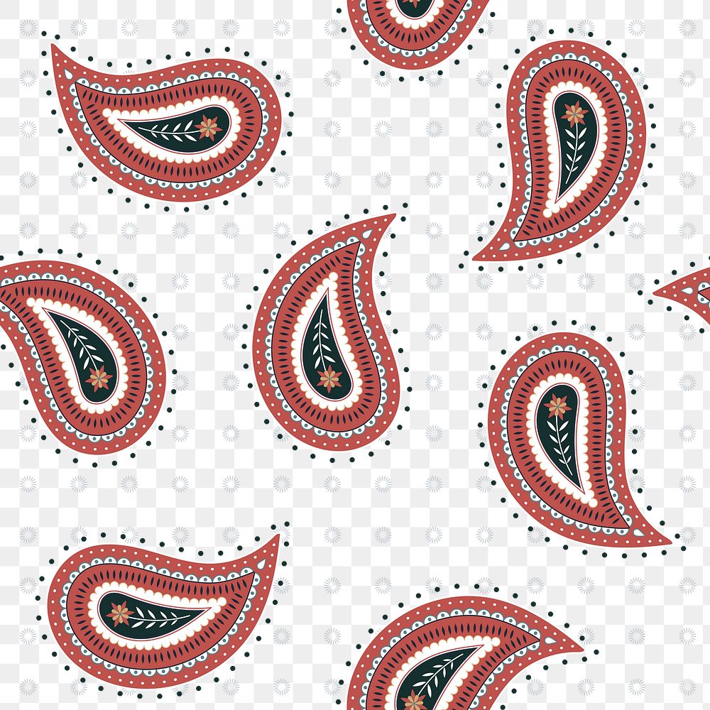 Paisley floral background png transparent, simple pattern in red