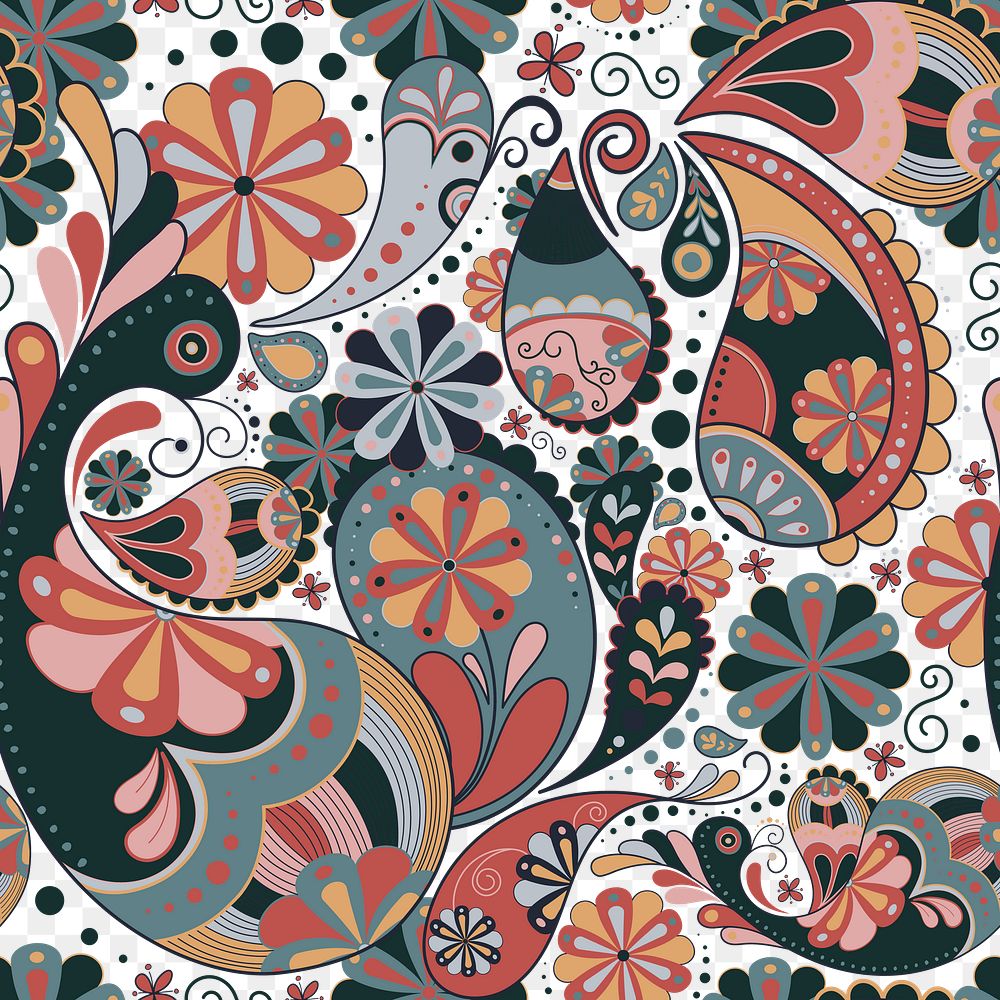 Retro paisley background png transparent, aesthetic floral pattern