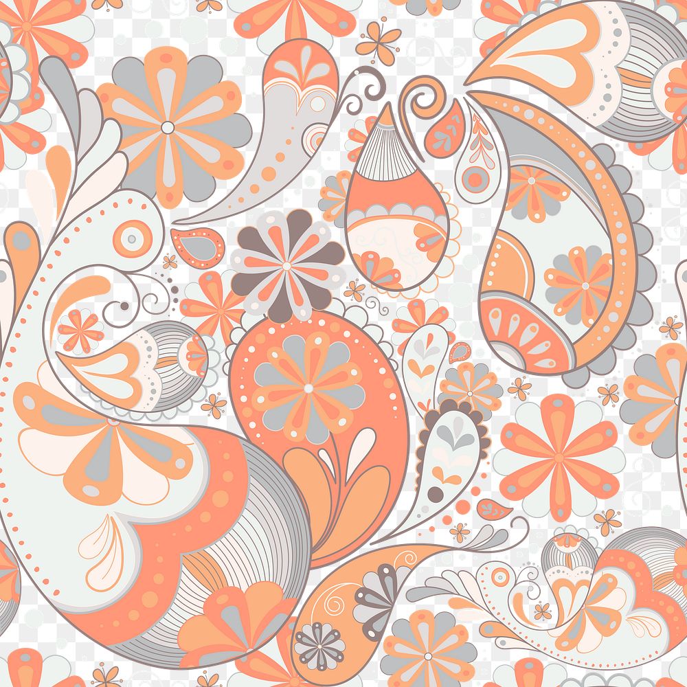 Floral paisley background png, orange pattern in aesthetic design