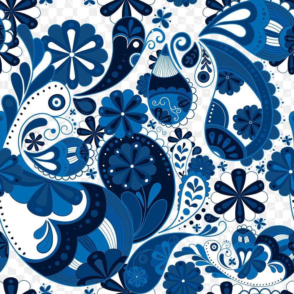 Blue paisley png background, Indian pattern, floral art