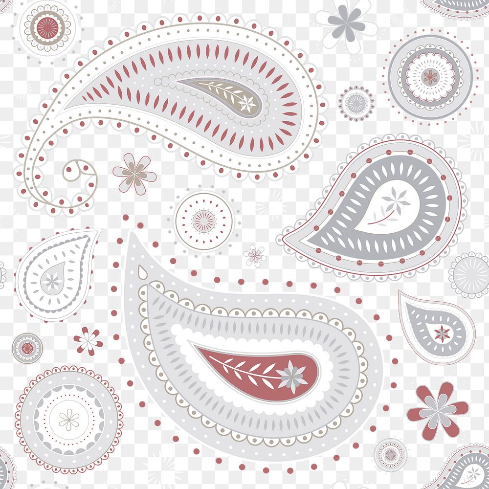 Paisley pattern background png transparent, gray cute illustration