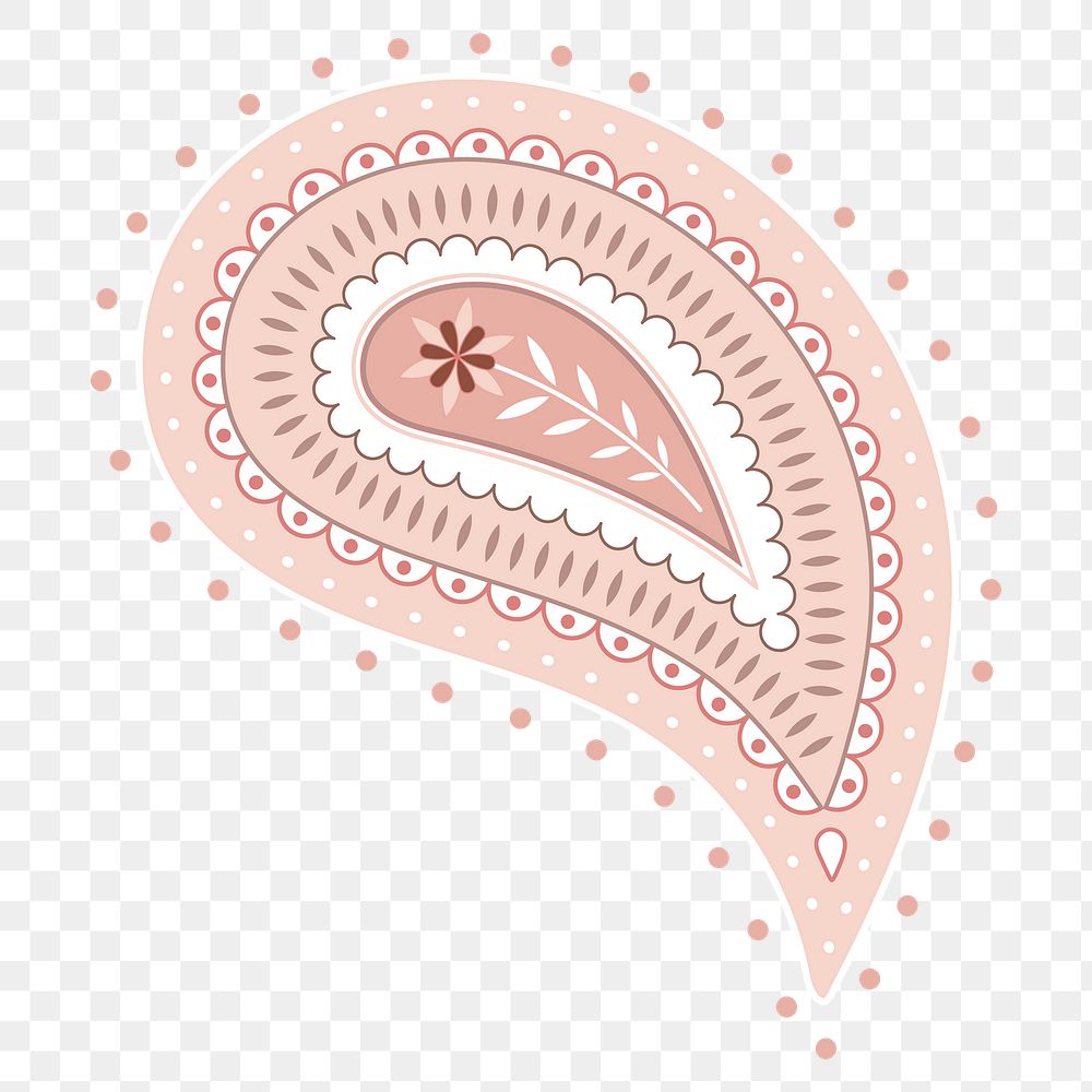 Paisley flower png sticker, nude traditional Indian illustration