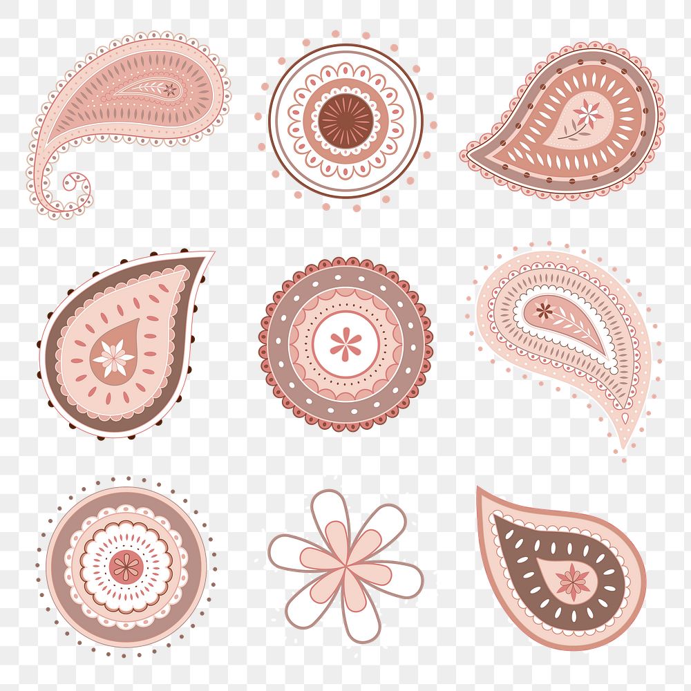 Paisley mandala png sticker, Indian traditional illustration in pastel set