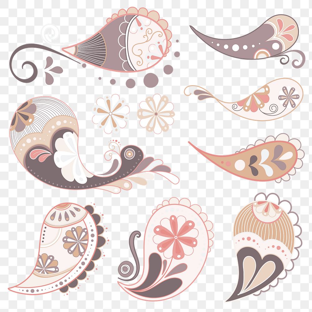Paisley mandala png sticker, Indian traditional illustration set