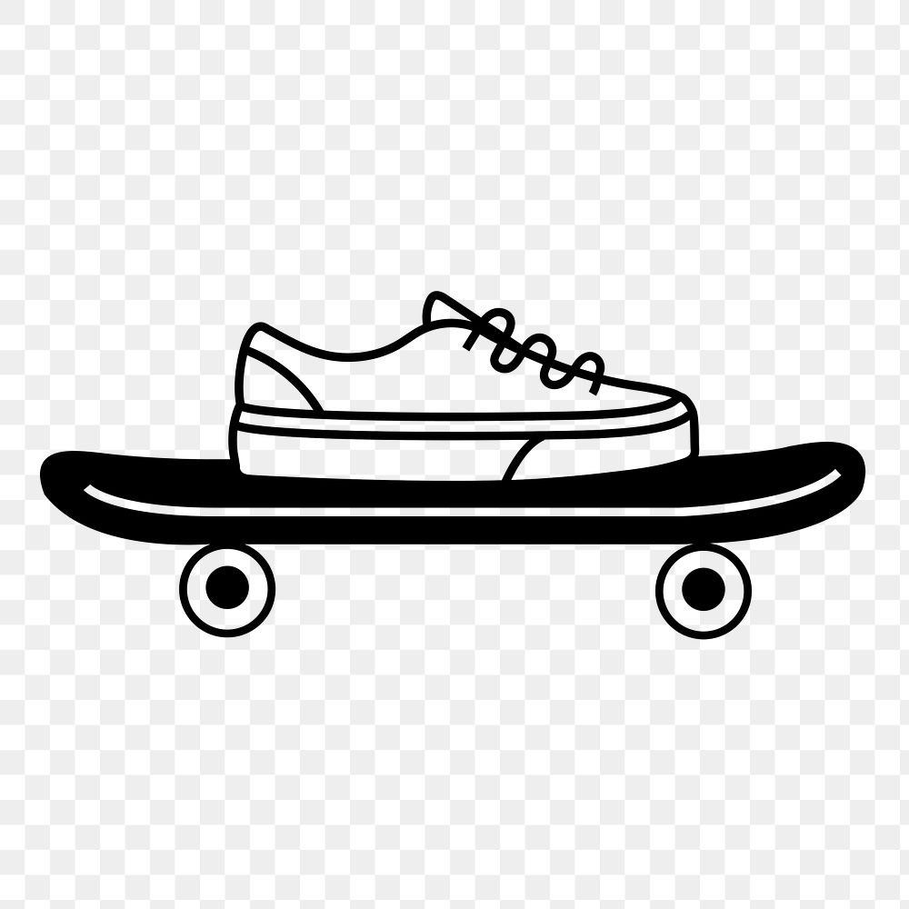 Skateboard and shoes png, streetwear branding logo element in transparent background