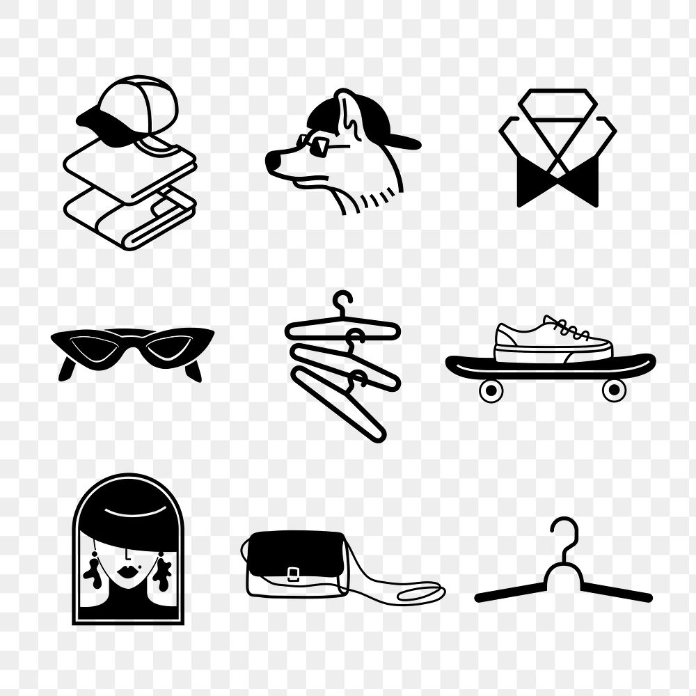 Fashion logo png, black and white sticker design set