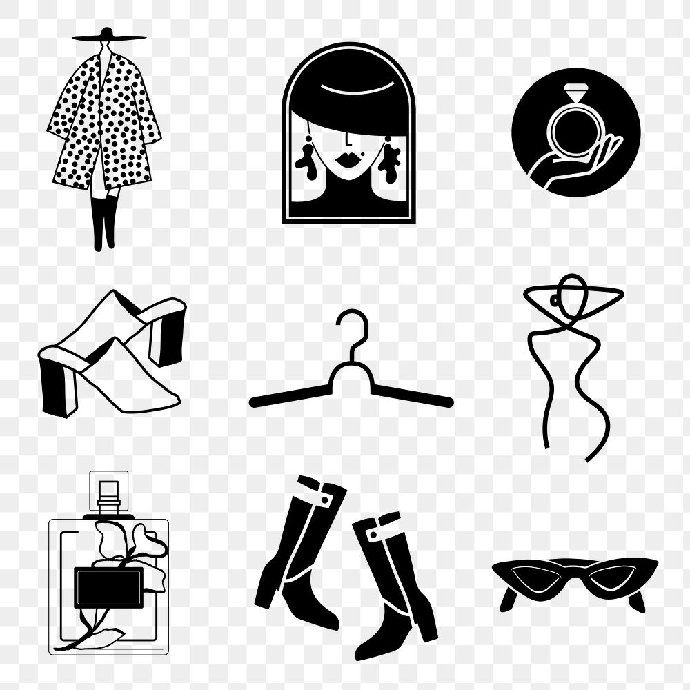 Fashion sticker png, black and white logo design element set