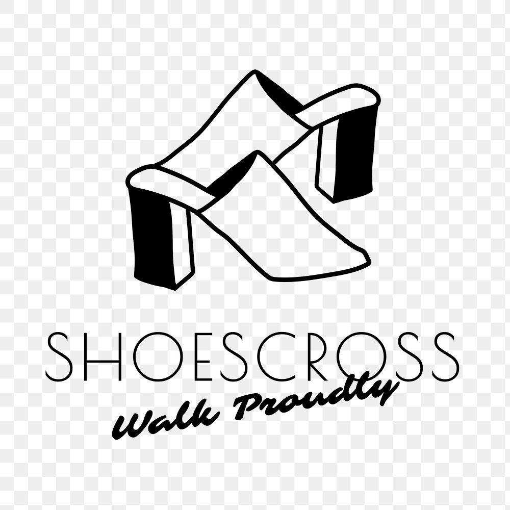 Fashion shoes logo png, apparel branding sticker, black and white design, shoescross walk proudly