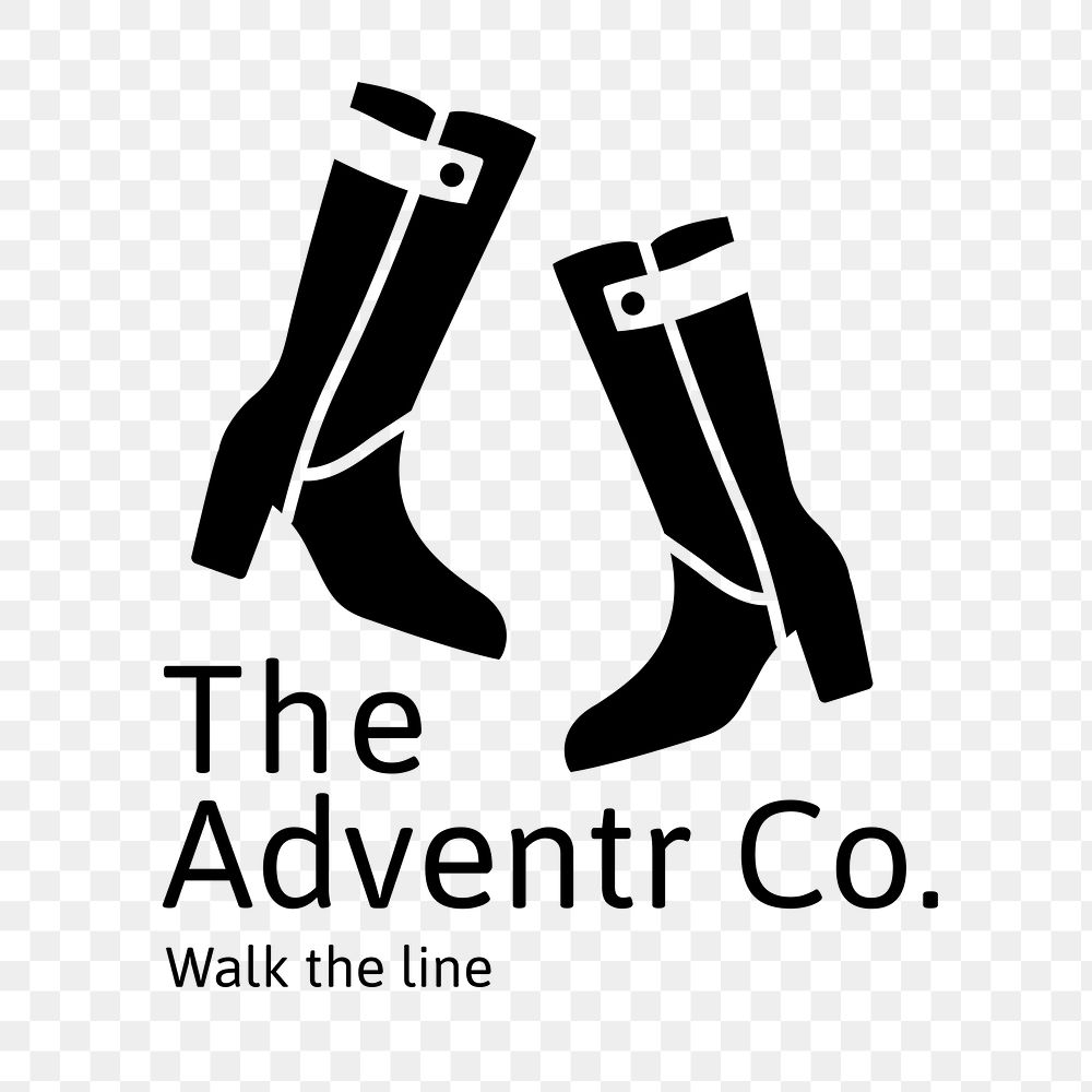 Shoes logo png, fashion business branding sticker, black and white design, the adventr co, walk the line