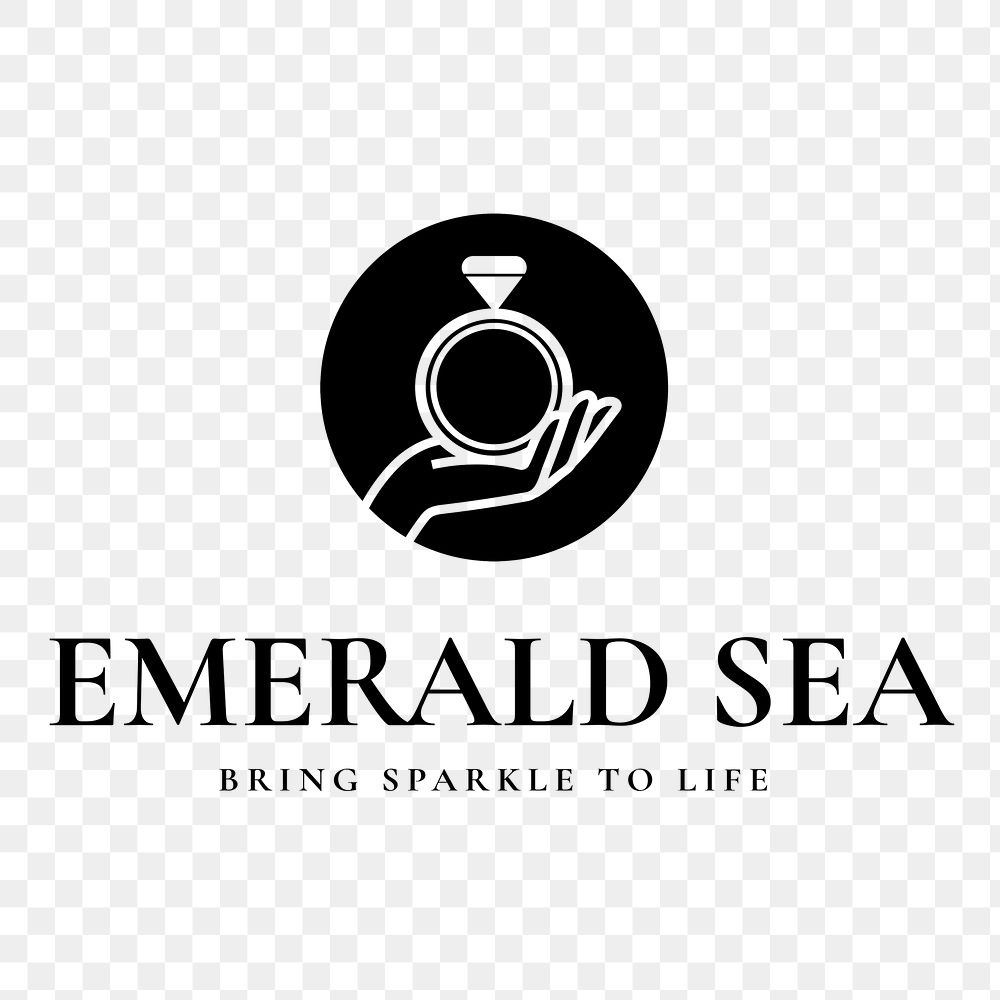 Jewelry fashion logo png branding sticker, black and white design, emerald sea accessory shop