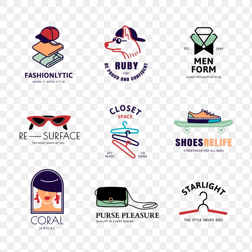 Fashion logo png, business branding sticker set