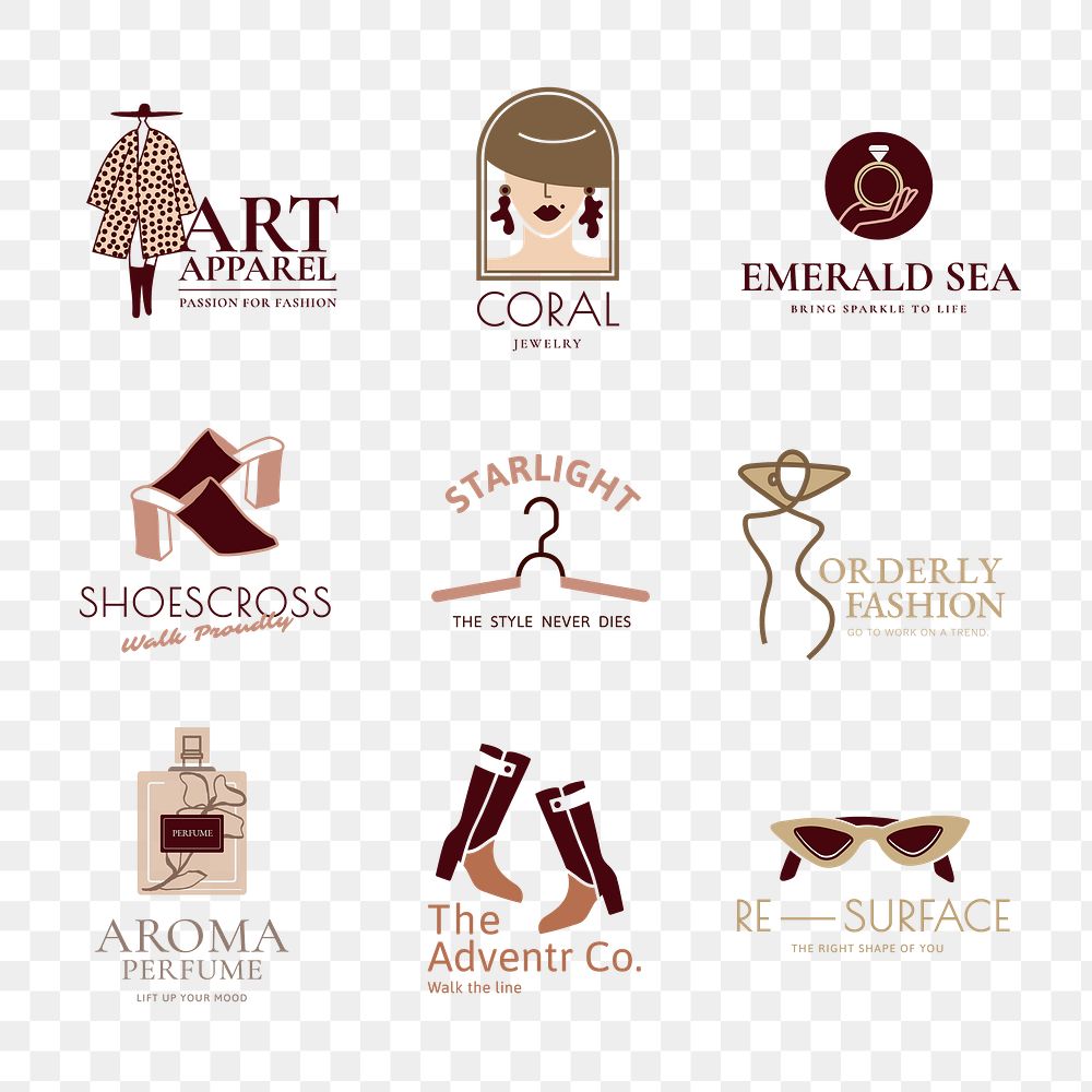 Aesthetic logo png, fashion and beauty business branding sticker set 
