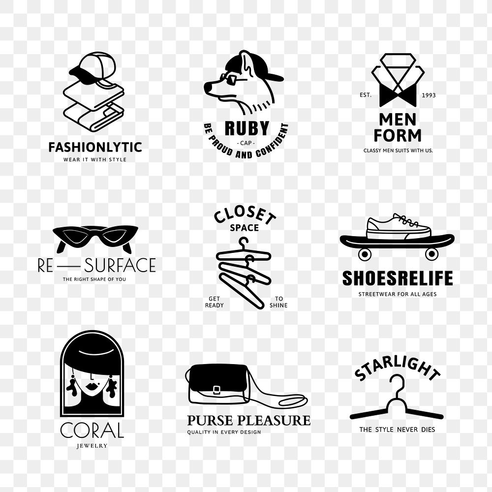 Clothing business logo png, aesthetic fashion branding sticker, black and white set