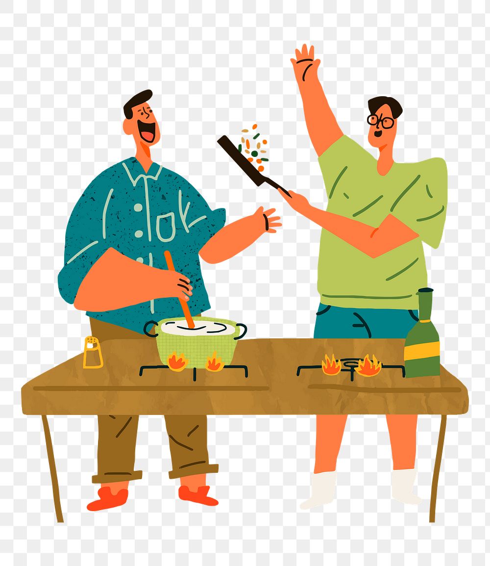 Men cooking png sticker, hobby cartoon on transparent background
