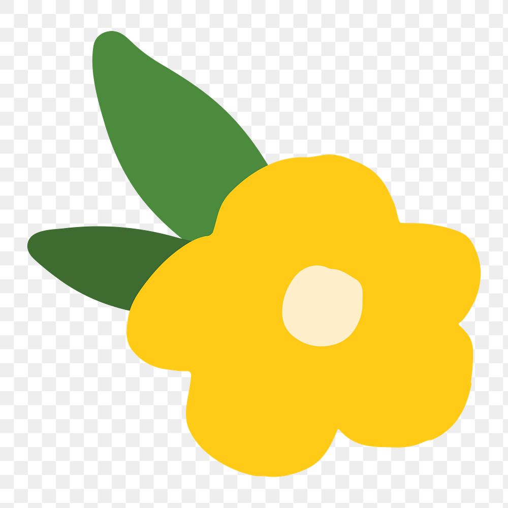 Yellow flower png sticker, doodle on transparent background