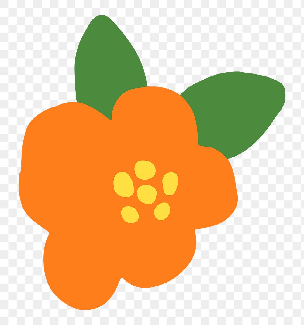 Orange flower png sticker, doodle on transparent background