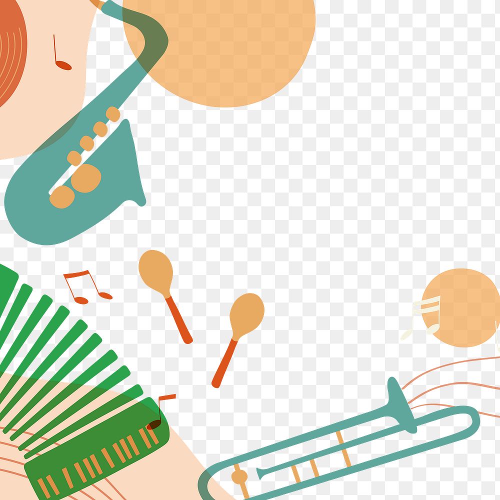 Retro music border background png, orange pastel instrument illustration