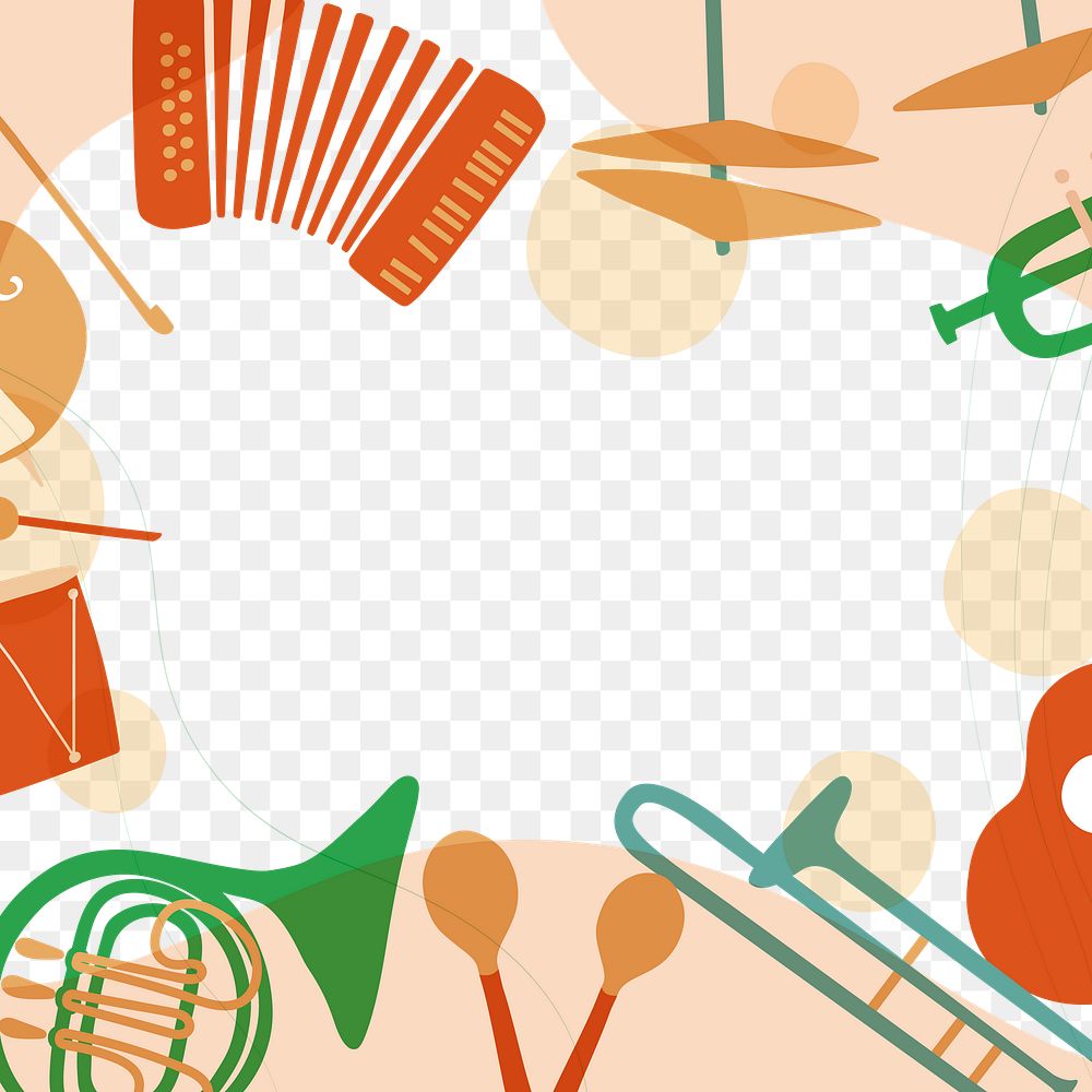 Orange aesthetic frame png background, musical instrument in retro design