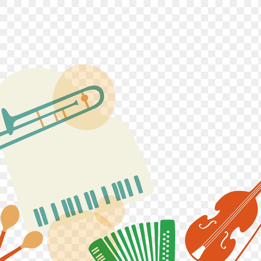 Green retro png background, music border, classical instruments