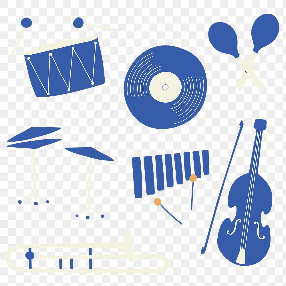 Jazz music instruments png sticker, entertainment graphic in blue set