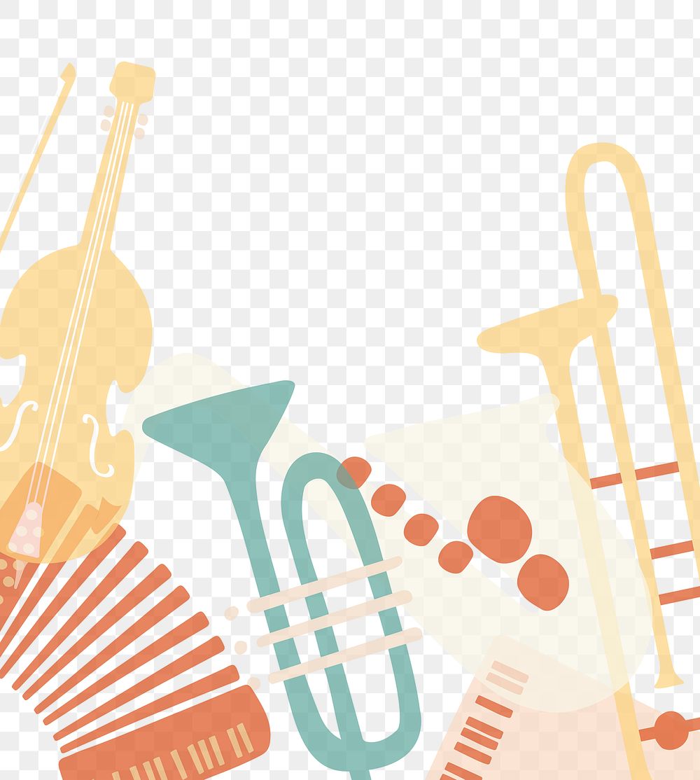 Pastel retro png background, music border, jazz instruments
