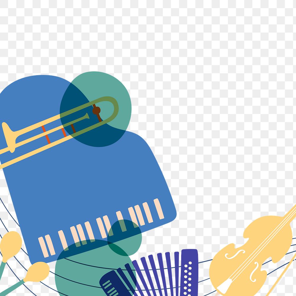 Aesthetic jazz png border background, musical instrument in blue